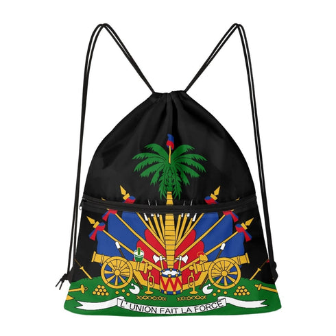 Haiti Drawstring Zipper Bag Backpacks Haiti Black
